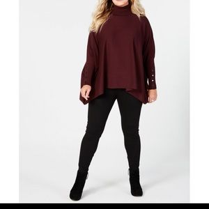 Alfani Womens Turtle Neck  Poncho Top,Malbec Large